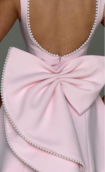 Mini Prom Dress Pearl Satin Evening Dress with Bow Backless Bodycon Formal Party Gowns AD045