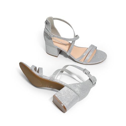 Women's Ankle Strap Low Chunky Heels Open Toe Blocked Strappy Sandals Dress Shoes for Wedding Bridal Party