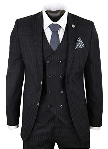 41GDv8qYOaL.jpg Mens 3 Piece Suit Gatsby 1920s Gangster Pinstripe Tailored Fit