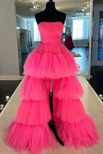 2025 Ball Gown High Low Prom Homecoming Cocktail Dresses Strapless Layers Tulle Ruffle