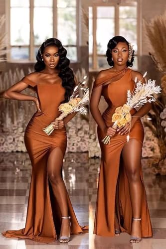 One Shoulder Mermaid Bridesmaid Dresses for Wedding Long Prom Dresses Bodycon Formal Party Gowns with Slit