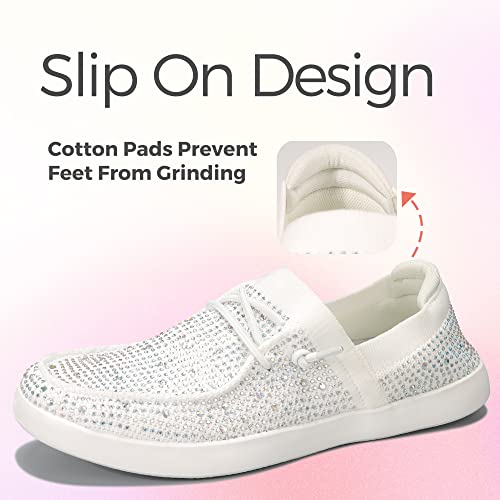 Women's Rhinestone Lace Up Loafers Shoes Comfortable Slip On Mesh Knit Walking Shoes Fashion Lightweight Sparkly Glitter Sneaker