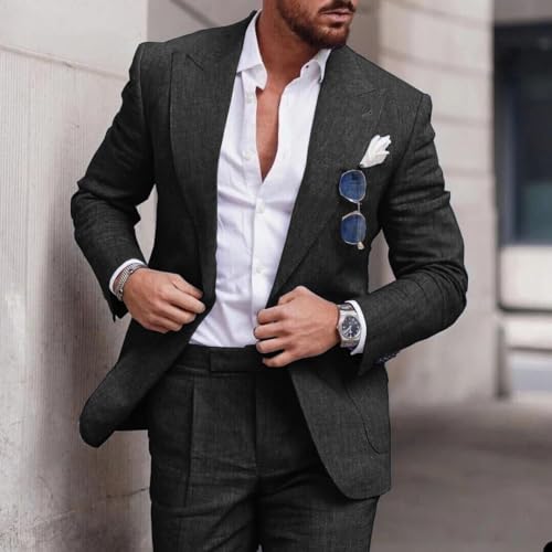 Linen Suit Wedding Suits for Men Luxury Lapel Collar Top+Pants Set