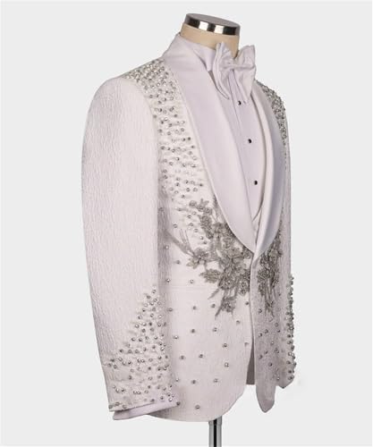 Men's Luxury Handmade Rhinestone Paisley Blazer Slim Fit Single Breasted White Dinner Prom Wedding Stylish Tuxedo