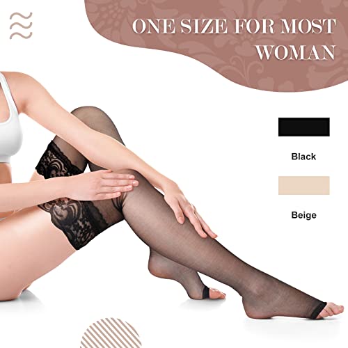 4 Pairs Open Toe Stockings for Women Holdups Sheer Toeless Lace Top Thigh High Stockings for Women Open Toe Shoes