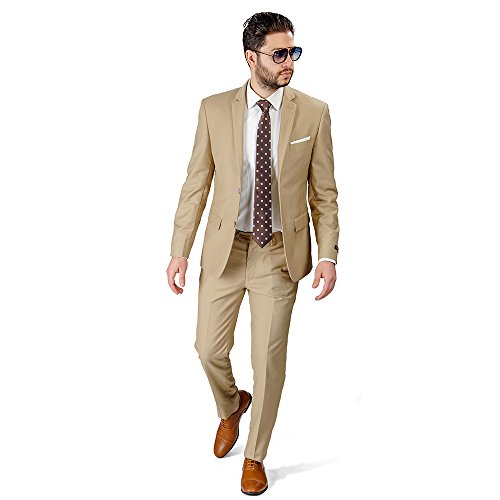 Slim Fit Men Suit Tan Beige 2 Button Notch Lapel AZAR 4030-10
