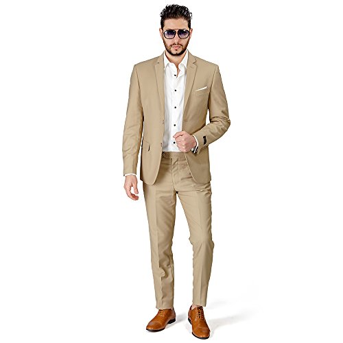 Slim Fit Men Suit Tan Beige 2 Button Notch Lapel AZAR 4030-10