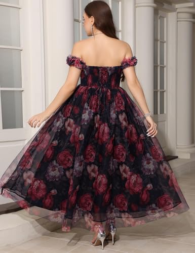 Womens Wedding Guest 2025 Elegant Classy Off The Shoulder Dress Floral Sleeveless Tulle Split Cocktail Party Maxi Dresses
