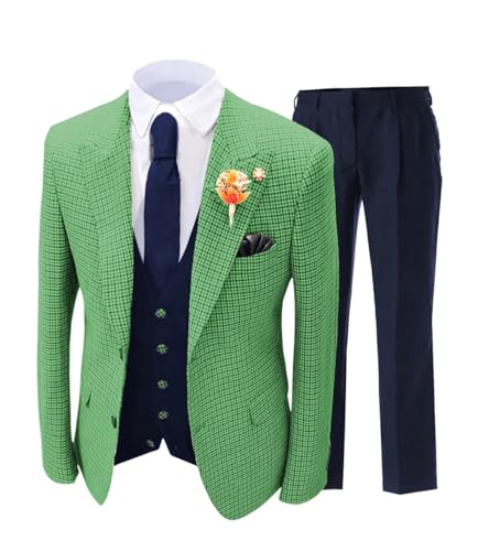 Orange Men Suit 3 Piece Version Slim Fitting Plaid Stripes Suitable for Wedding Banquets Jacket Vest and Pants