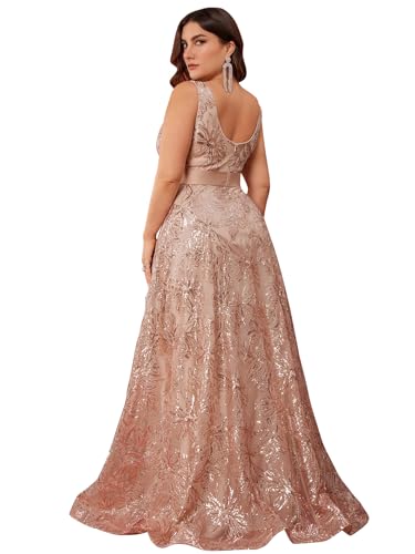 Plus Size Sleeveless Glitter Sequined Womens Long Formal Gown Aline Wedding Guest Dress Floor Length Evening Dresses
