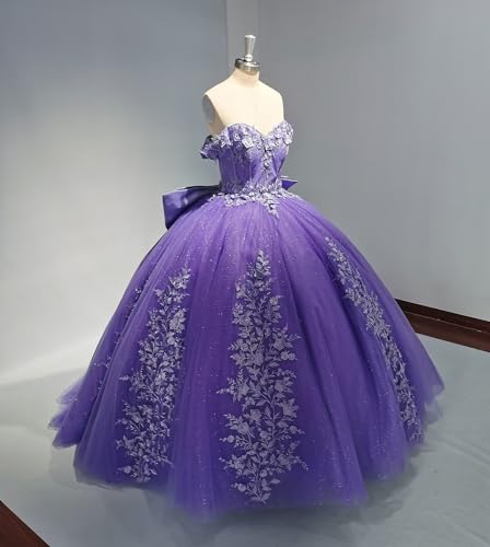 41Mz5L1N3GL.jpg Lace Quinceanera Dresses Ball Gown Puffy Sparkly Tulle 3D Floral Sweet 16 Dresses Off Shoulder Party Gowns Y130