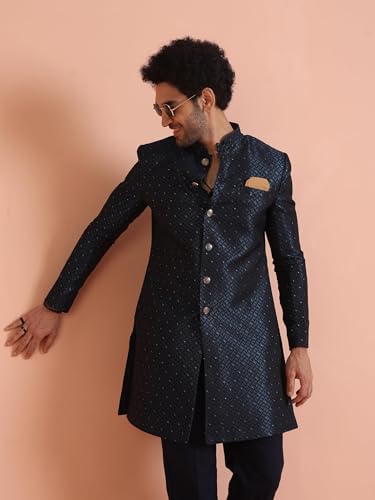 Men's Jacquard Indowestern Sherwani Pajama Set – Mandarin Collar | Indian Wedding & Festive Wear