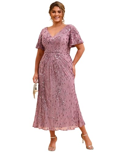 Women's V Neck Short Sleeves Bodycon Sequin Maxi Plus Size Formal Dresses