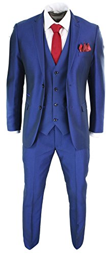 41NwE3KtaSL.jpg Mens 3 Piece Shiny Blue Wedding Prom Party Suit Tailored Fit Smart Formal