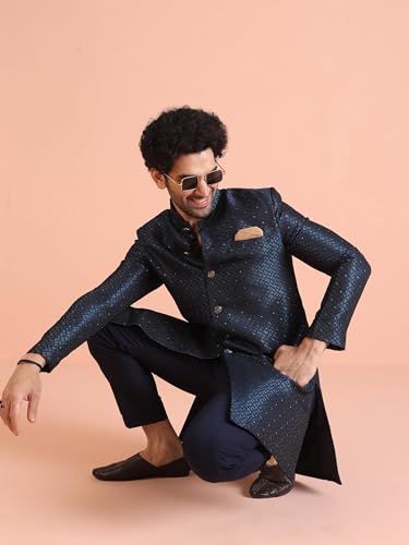 Men's Jacquard Indowestern Sherwani Pajama Set – Mandarin Collar | Indian Wedding & Festive Wear