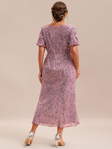 Women's V Neck Short Sleeves Bodycon Sequin Maxi Plus Size Formal Dresses