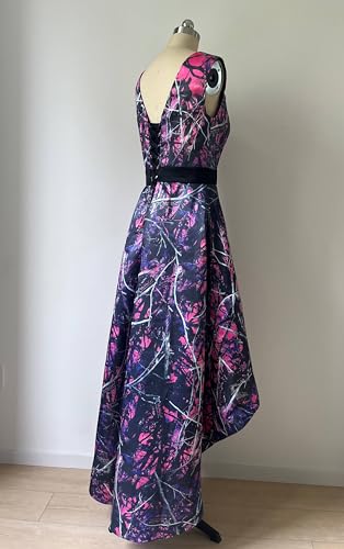 High Low Camo Mother of The Birde Dress Bridesmaid Gown V Neck