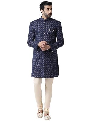 Men's Printed Sherwani Kurta & Pajama Set - Regular Fit, Mandarin Collar| Ethnic Wear Mens Wear