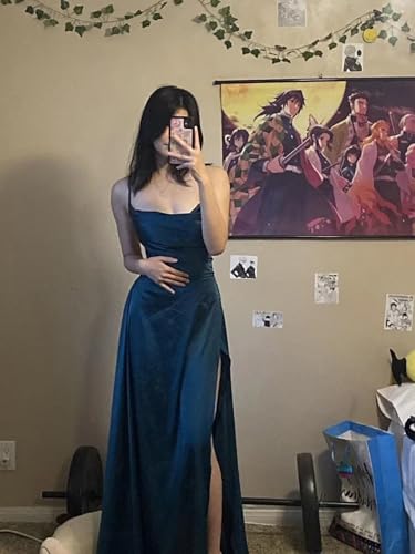 Cowl Neck Satin Bridesmaid Dresses Long with Slit Spaghetti Straps Formal Prom Evening Gowns with Pockets 2025