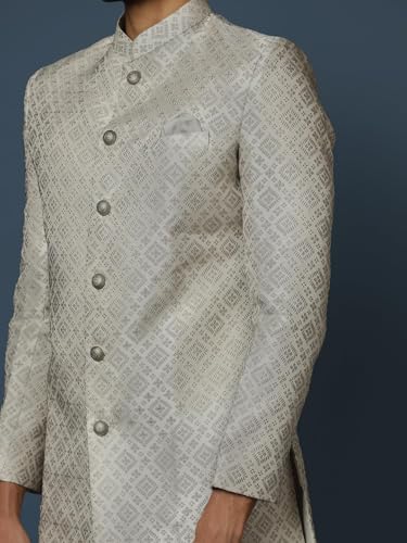 Men's Grey Jacquard Indowestern Sherwani & Dhoti Set – Regular Fit, Mandarin Collar | Indian Wedding & Festive Wear