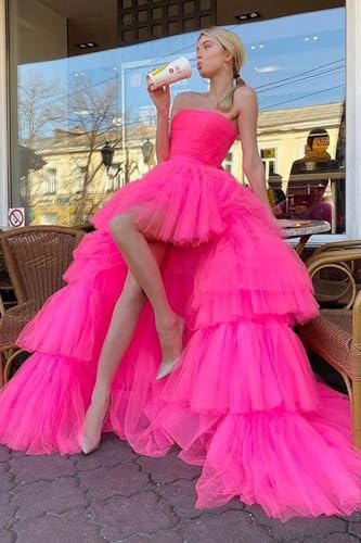 2025 Ball Gown High Low Prom Homecoming Cocktail Dresses Strapless Layers Tulle Ruffle