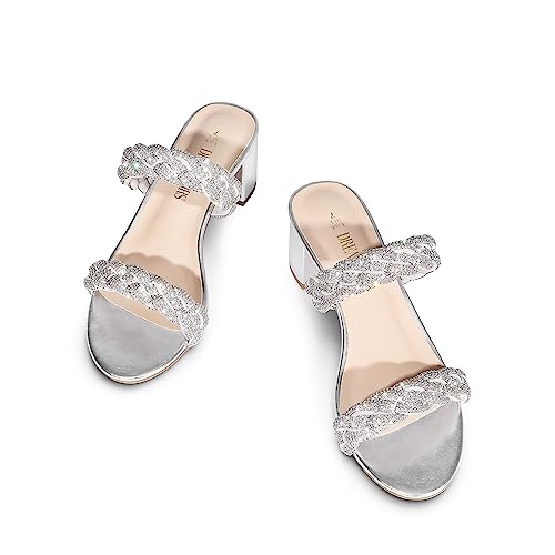 Women's Two Braided Strap Low Heels for Women Open Toe Block Chunky Heels Sandals Holiday Party Wedding Dress Pumps Shoes