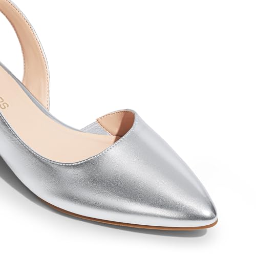 Womens Slingback Kitten Low Block Heels Closed Pointed Toe Ankle Strap Elegant Dressy Pumps Wedding Party Dress Shoes for Women