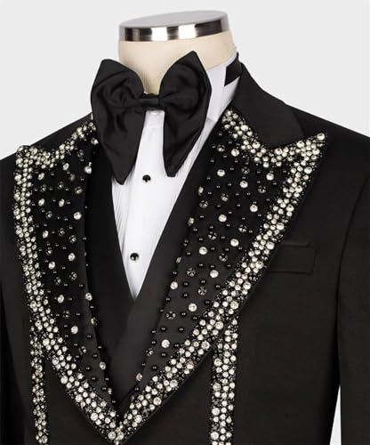 Luxury Mens 2 Pieces Suit Slim Fit Dinner Tuxedo Blazers Pants with Rhinestone for Prom,Party,Wedding