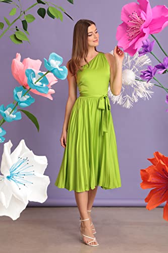 Women's One Shoulder Pleated Skirt Dress Event Occasion Party Guest of