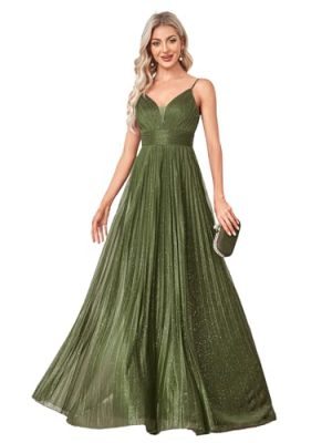 Sexy Backless Maxi Formal Dress for Women with Sequin, Sleeveless Pleated Evening Gowns for Wedding and Cocktail