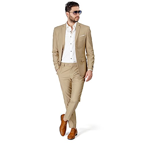 Slim Fit Men Suit Tan Beige 2 Button Notch Lapel AZAR 4030-10