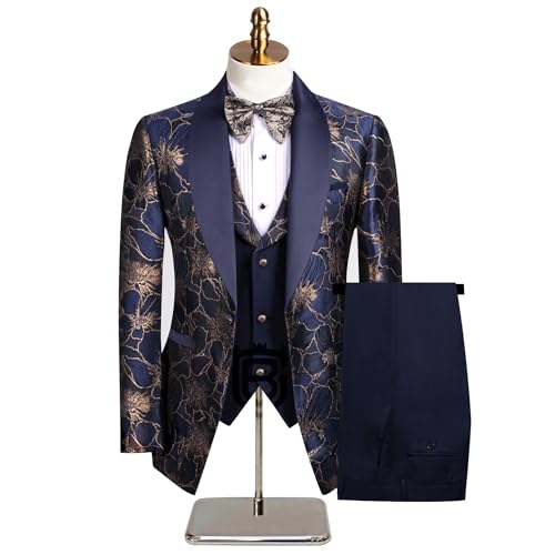 41XgH4E5kgL.jpg 3 Pieces Men's Tuxedo Paisley Groom Wedding Blazer Jacket Vest Pants Sets Floral Formal Suits for Party,Dinner,Prom