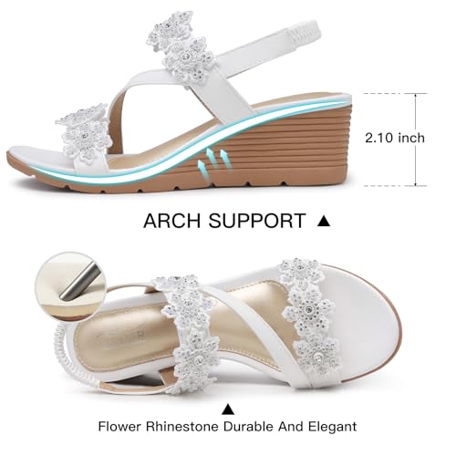 Wedge Sandals for Women Dressy: Summer Open Toe Low Platform Wedges Sandals Elastic Ankle Strap Flower Comfortable Casual Shoes