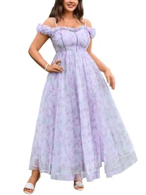 Womens Wedding Guest 2025 Elegant Classy Off The Shoulder Dress Floral Sleeveless Tulle Split Cocktail Party Maxi Dresses
