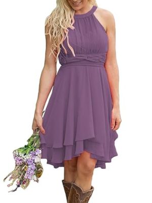 Halter Chiffon Bridesmaid Dresses for Wedding A Line Ruffle Formal Evening Gowns