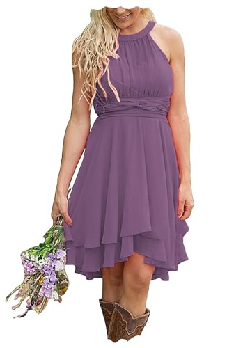 Halter Chiffon Bridesmaid Dresses for Wedding A Line Ruffle Formal Evening Gowns