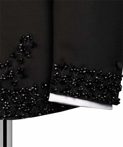 Men's Black Tuxedo with Flower Applique Beaded Tuxedo Slim Fit Shawl Lapel Blazer for Dinner Prom Wedding