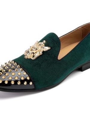 Mens Velvet Loafers Dress Shoes with Metal Embellishments Party Luxury Loafer Shoes