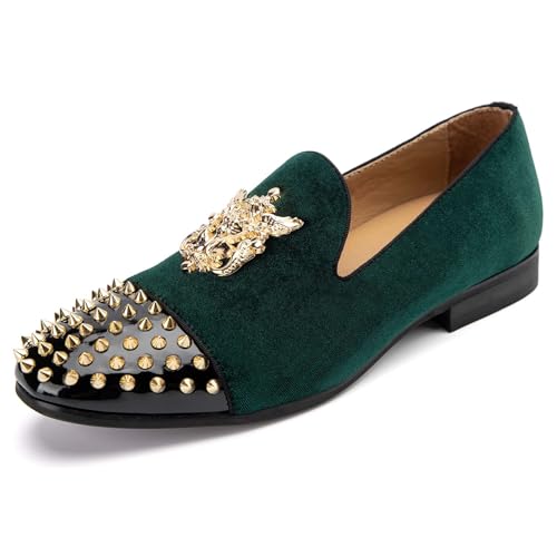 Mens Velvet Loafers Dress Shoes with Metal Embellishments Party Luxury Loafer Shoes