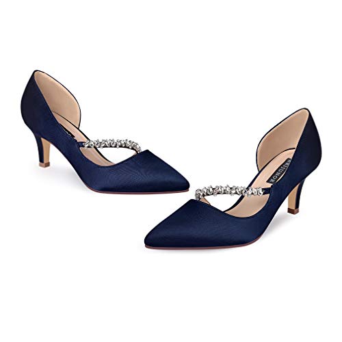 Women Mid Kitten Heels Closed Pointy Toe D’Orsay Pumps Wedding Party Shoes
