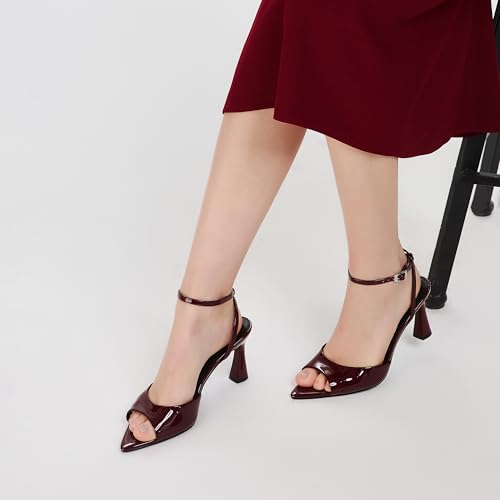 Womens High Heels Sandals Peep Toe, Flared Heels with Ankle Strap, Elegant Leather Sandals Comfortable Chic Summer Sandals Prom