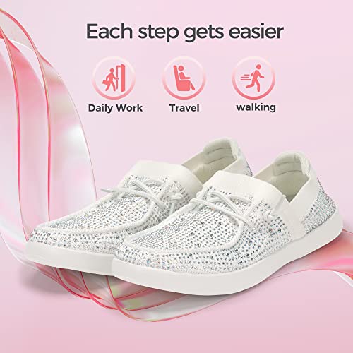 Women's Rhinestone Lace Up Loafers Shoes Comfortable Slip On Mesh Knit Walking Shoes Fashion Lightweight Sparkly Glitter Sneaker