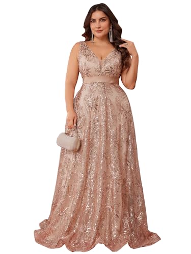 Plus Size Sleeveless Glitter Sequined Womens Long Formal Gown Aline Wedding Guest Dress Floor Length Evening Dresses