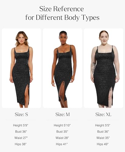 Sparkly Cocktail Dresses for Women Tummy Control Formal Shapewear Dress Square Neck Ruched Midi Dress Side Slit