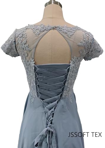 Mother of The Bride Dresses Lace Appliques Formal Evening Party Prom Gown Chiffon Short Sleeve A-Line DR0201R