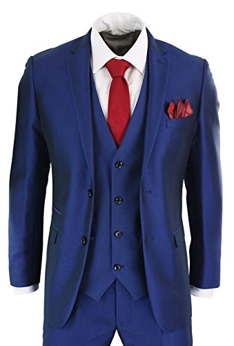 41dSIwJiDUL.jpg Mens 3 Piece Shiny Blue Wedding Prom Party Suit Tailored Fit Smart Formal