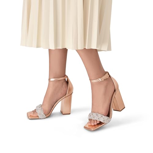 Women's Heels for Women Braided Open Toe Ankle Strap High Block Chunky Heel Sandals Party Wedding Dress Pumps Shoes