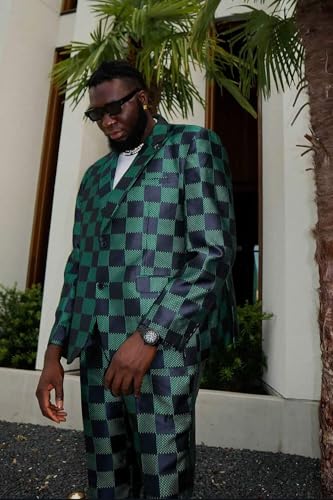 Men's Checkered Pattern Peak Lapel Suit 4SU09