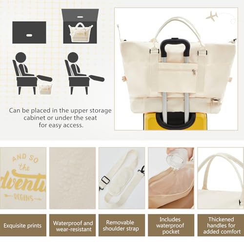 Wedding Weekender Bag for Women, Bridal Shower Gift Set with Shoe Compartment & Luggage Tag, 'and So The Adventure Begins' Bride