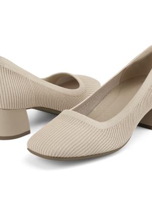 Low Chunky Heels Dress Shoes for Women Comfortable Knit Block Heeled Pumps Square Closed Toe Dressy Casual Wedding Party Prom